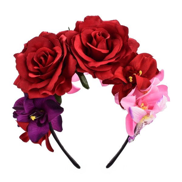 DreamLily Day of The Dead Headband Costume Rose Flower Crown Mexican Headpiece BC40 (Mexican Festival Crown)