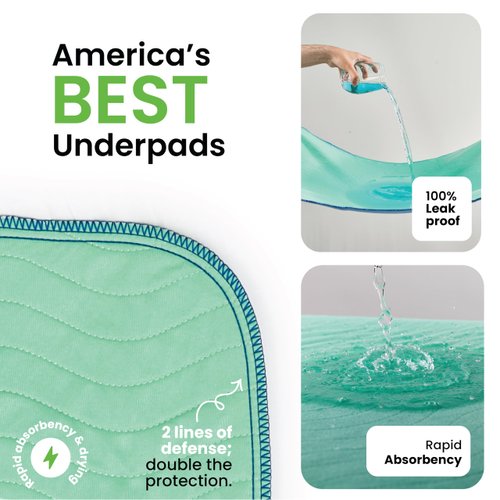 IMPROVIA® Washable Underpads, 18" x 24" (Pack of 4) - Heavy Absorbency Reusable Incontinence Pads for Kids, Adults, Elderly, and Pets - Waterproof Protective Pad for Bed, Couch, Sofa, Furniture, Floor