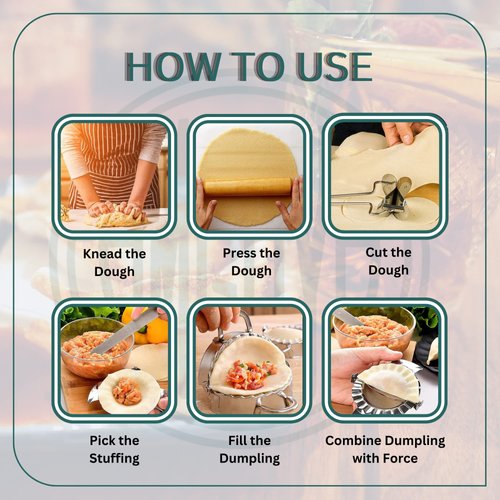 AMGOYA Dumpling Maker Kit Stainless Steel Dumpling Mold Maker, Momos for Easy Dumpling Making, Dough Cutter, Stuffing Spoon, and Flour Ring Cutter- Empanada Maker Press Set for Pierogies, Gyoza Etc