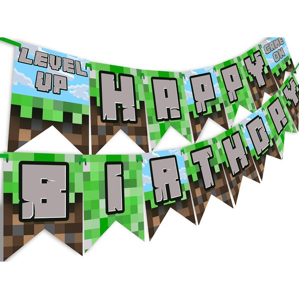 POP parties Pixel Party Happy Birthday Banner - Made in The USA - Game On