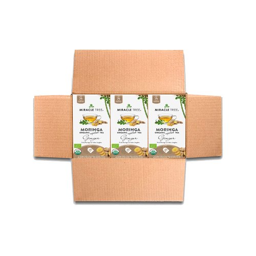 Miracle Tree - 3 Count of Organic Moringa Superfood Tea, 25 Individually Sealed Tea Bags, Ginger (Keto, Detox, Energy/Immunity Booster, Vegan, Gluten-Free, Organic, Non-GMO, Caffeine-Free)