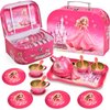 Lajeje 19-Piece Princess Tea Party Set for Girls, Pretend Play Tin Tea Set with Carrying Case, Kids Party Toys for 3-6 Year Olds