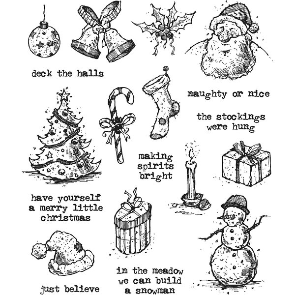 Stampers Anonymous Tattered Christmas Tim Holtz Cling Stamps, 7" x 8.5"