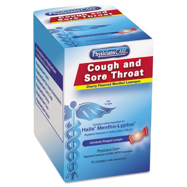 PhysiciansCare Cough and Sore Throat, Cherry Menthol Lozenges, Individually Wrapped, 50/Box