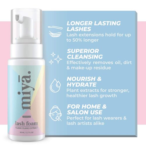 Eyelash Extension Cleanser + Rose Gold Mascara Wand & Brush | Eyelid Cleanser | Lash Bath | Paraben & Sulfate Free Makeup Remover Lash Cleanser for Extensions | Salon & Home | Miya Lash Shampoo 50ml