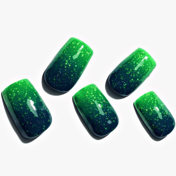 St. Patrick's Day Press on Nails Medium Square, GLAMERMAID Handmade Glitter Dark Green Gel Nail Polish Glue on Nails, 24Pcs Short Reusable Fake Nails Acrylic False Nails Manicure Kit for Women Gift