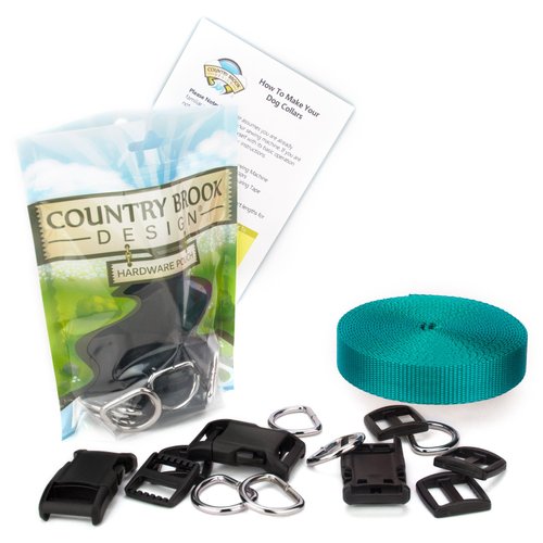 Country Brook Design - Easy DIY Dog Collar Kit Makes (10) 1 Inch Collars with Teal Nylon Webbing