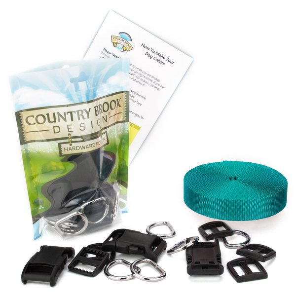 Country Brook Design - Easy DIY Dog Collar Kit Makes (10) 1 Inch Collars with Teal Nylon Webbing