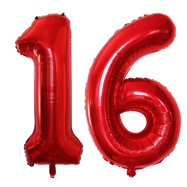 GOER Number 16 Balloons for 16th Birthday Sweet 16 Party Decorations,42 Inch Jumbo Foil Helium 61 Balloons for 61st Birthday Party Decoration (Red)