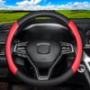 AUCELI Car Steering Wheel Cover, Universal Leather Auto Steering Wheel Protector, Carbon Fiber Anti-Slip Auto Interior Accessories for Men and Women, 15 inch for Most Cars, Trucks, SUV（Black/Red）
