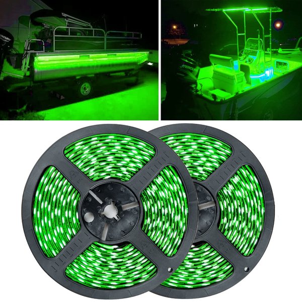 Seaponer Marine Led Strip Lights, Pontoon Light Strip for Jon Bass Boat Sailboat Kayak, Marine Led Lights for Boats Deck Light Light Courtesy Interior Lights Fishing Night, 12v, 10m(32.8ft), Green
