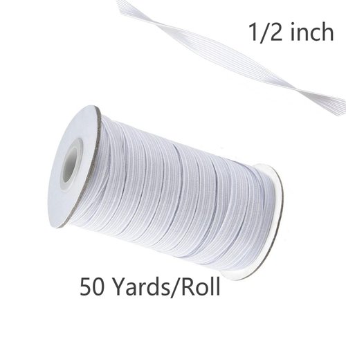 1/2 Inch Elastic Bands for Sewing, 50 Yards Length Flat Stretch Elastic Cord for Crafts DIY Sewing (White)