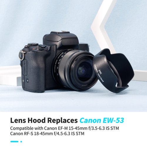JJC Camera Lens Hood Shade for Canon EF-M 15-45mm f/3.5-6.3 is STM & RF-S 18-45mm f/4.5-6.3 is STM Lens on Canon EOS R100 R50 M50 M50 Mark II M5 M6 M6 Mark II M200 M100 Replaces Canon EW-53 Hood