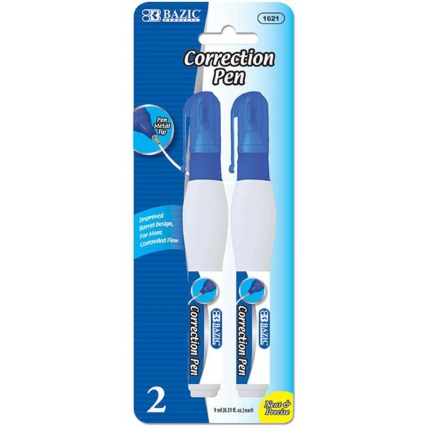 Bazic White-Out Correction Pens 9 mL/Pen 2 Pens/Pack