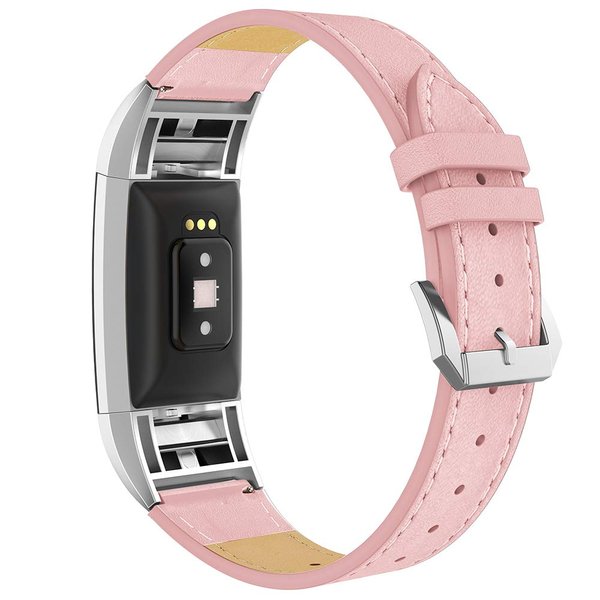 Simpeak Leather Band Compatible with Fitbit Charge 2, Genuine Leather Wristband Strap Replacement for Fitbit Charge 2 (Pink)