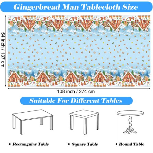 durony Christmas Gingerbread Tablecloth Banner Set, 2 Pieces Christmas Gingerbread Table Cover and 1 Gingerbread Man Banner Xmas Gingerbread Man Party Supplies for Christmas Holiday Decorations