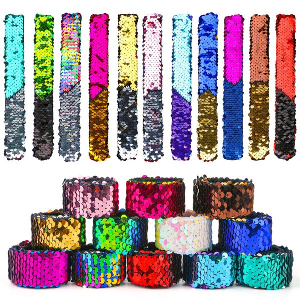VGOODALL 24pcs Slap Bracelet,Kids Squin Bracelet Mermaid Bracelet Flip Wristband Bracelet Kids Birthday Party Favors Supplies