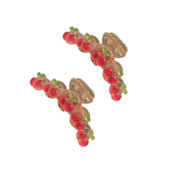 2Pcs Sweet Cherry Hair Claw Clips For Thin Thick Hair, Women Girls Elegant Cute Cherry Hair Crab Clip Ponytail Holder Clips and Barrettes Hair Accessories