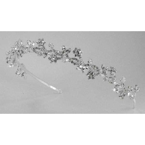 Elegant Bridal Wedding Headband Tiara of Dimensional Rhinestone & Wired Crystal Bead Motif #84A21