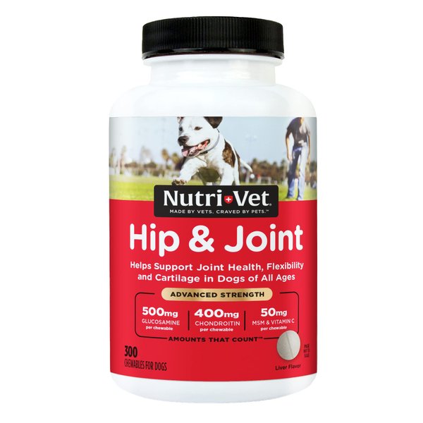 Nutri-Vet Advanced Strength Hip & Joint Chewable Dog Supplements- Formulated with Glucosamine & Chondroitin to Support Dog Cartilage & Mobility- 300 Tablets