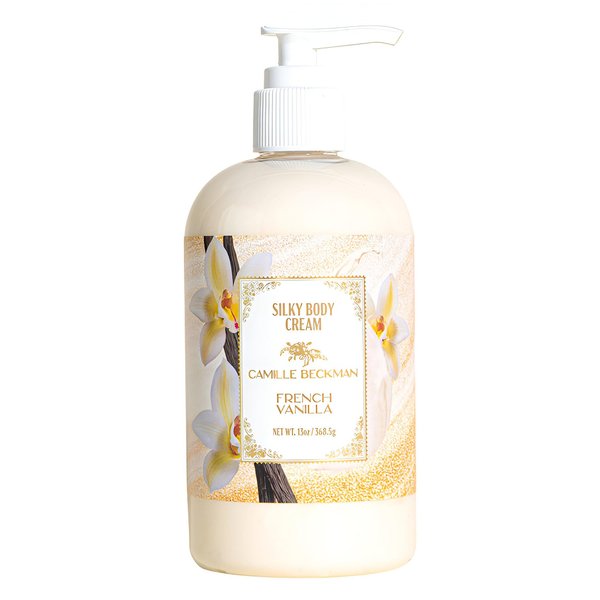 French Vanilla Scented Silky Body Cream, Daily Moisturizer for All Skin Types | Non-Greasy Vegan Formula to Nourish and Soften Hands and Body | Camille Beckman, 13 Ounce