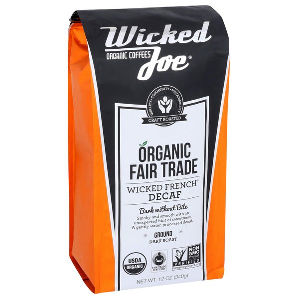 Wicked Joe Organic Coffee French Decaf Ground, 12 Ounce