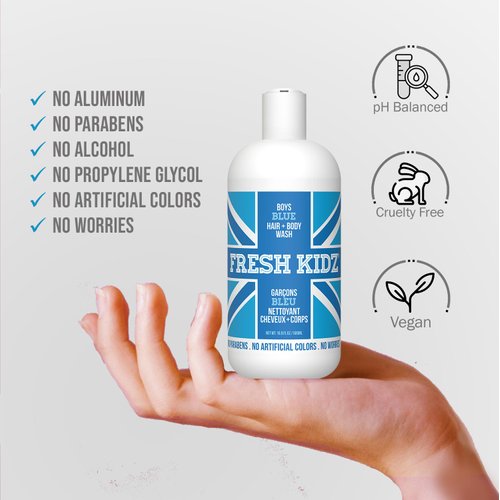 Fresh Kidz Hair & Body Wash for Kids and Teens - Gentle Bath and Shower Cleanser for All Skin Types - Boys Blue, 16.9 Fl.Oz.