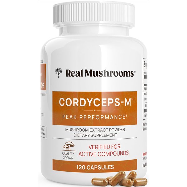 Real Mushrooms Cordyceps Capsules - Performance Mushroom Extract Supplement with Organic Militaris for Energy & Immune Support Vegan Supplement, Non-GMO, 120 Caps