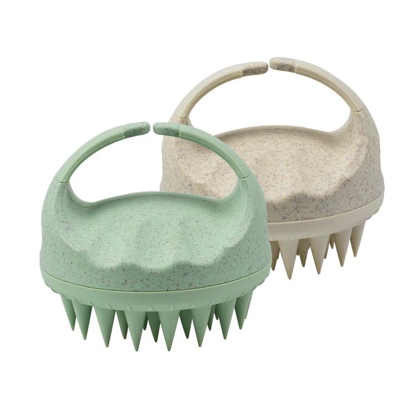ISCRIO Scalp Massager, 2 Pack Shampoo Brush, Scalp Exfoliator for Dandruff Removal, Scalp Scrubber with Soft Silicone Bristles, Scalp Massager for Hair Growth (Green&Beige)