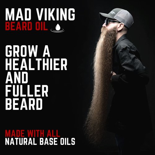 Mad Viking Valhalla Beard Oil - Hydrate, Soften And Grow Your Beard Naturally. Fight Itch And Dandruff With A Smooth Sandalwood & Vanilla Scent, Made In The USA - 2oz
