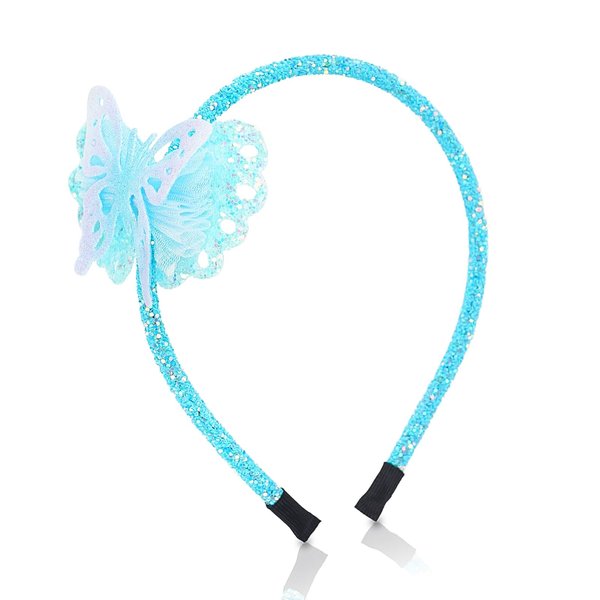Doneace Butterfly Headband Blue Glitter Hair Hoop for Girls Kids Cute Sparkly Hair Bands Hair Accessories Costume Headdress for Holiday Birthday Decoration Party Supplies Gift 1PCS