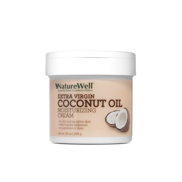 NATURE WELL Extra Virgin Coconut Oil Moisturizing Cream for Face, Body, & Hands, Anti Aging, Firming, Restores Skin's Moisture Barrier, Provides Intense Hydration for Dry & Dull Skin, 10oz