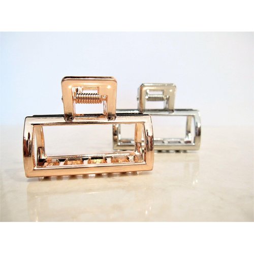 Generic Small rose gold or silver tone metal hair claw clip (Primary color: Rose gold), 1 Count (Pack of 1)