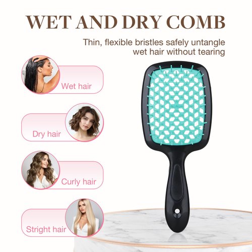 GOO GOO Wet and Dry Vented Detangling Hair Brush, Anti-static and Gentle Scalp Massage for All Hair Types, Black Green