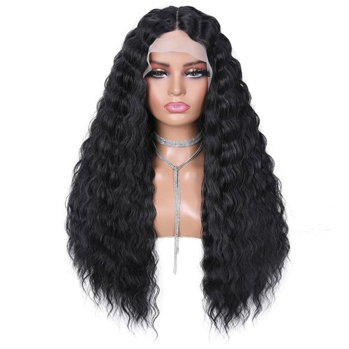 Quick Wig Curly Lace Front Wigs Long Loose Deep Wigs HD Lace Black Synthetic Curly Wig Middle Part Deep Wave Wig for Women Crimps Curls Wigs for Daily Party Use