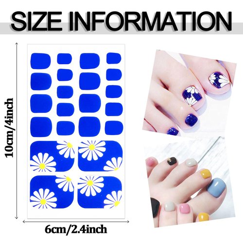 SILPECWEE 40 Sheets Toe Nail Stickers Full Nail Wraps for Women Solid Color Flower Toenail Polish Strips Nail Polish Stickers Self Adhesive Manicure Stickers for Toes with 1pc Nail File