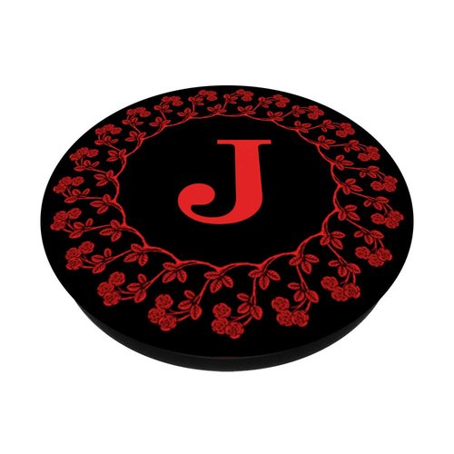 Cell Phone Pop Up Holder,Cute Red Rose Floral Letter J Black PopSockets PopGrip: Swappable Grip for Phones & Tablets