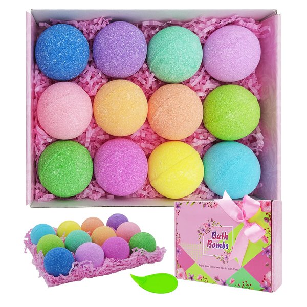 BOENFU Bath Bombs Gift Set 12 Pack Handmade Bath Bombs Organic Natural Essential Oils, Moisturize Skin, Luxury Spa Bomb Gifts for Girls, Wife, Mom, Birthday, Christmas, Valentine's Day