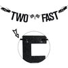 Two Fast Banner, Race Car Theme Party Decorations, 2nd Birthday Decorations, Happy 2nd Birthday Decorations for Boys, Race Car Birthday Decor Black Glitter