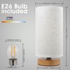 Small Bedside Night Table Lamp for Bedroom, Minimalist Nightstand Lamp with Round Fabric Linen Shade, Study Reading Desk Lamp for Kids Room, Living Room, College Dorm, Home, Office