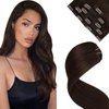 LaaVoo Brown Clip in Hair Extensions Human Hair 20inch Darkest Brown Hair Extensions Real Human Hair Clip ins Dark Brown Remy Hair Clip in Extensions Long Silky Straight 5pcs 80g