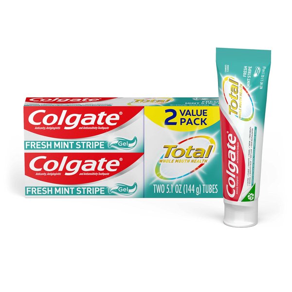 Colgate Total Fresh Mint Stripe Toothpaste, Mint Gel Toothpaste, 5.1 oz Tube, 2 Pack
