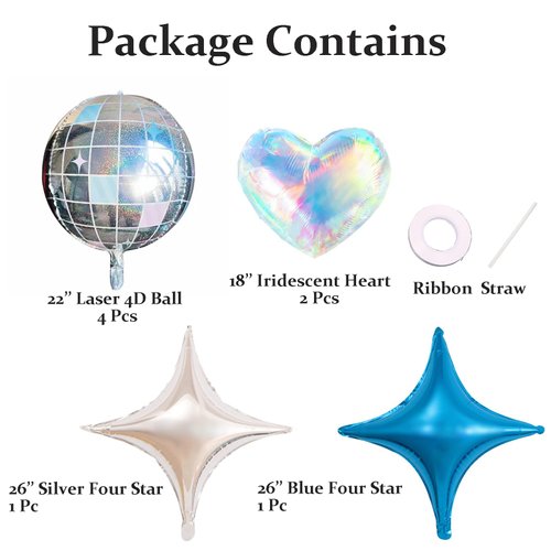 8 Pcs 22 inch Disco Ball Balloons Star Iridescent Heart Balloons for Last Bachelorette Party Decoration Groovy Birthday Bridal Shower Valentine's Day Supplies