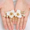 CASOLVX Bridal Hair Comb Floral Hair Piece Hair Comb Gold Leaf Wedding Hair Accessories for Brides Bridesmaids and Women