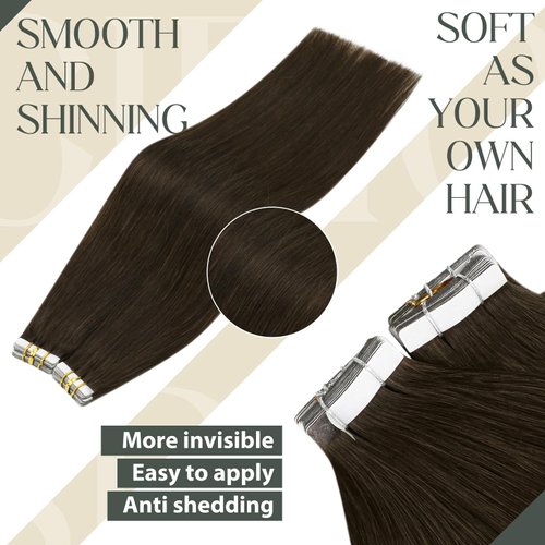 Sunny Hair Tape in Extensions Straight Skin Weft Tape in Hair Extensions Invisible Tape in Hair Extensions Human Hair 20Pcs Hair Extensions Real Human Hair Brown 22inch