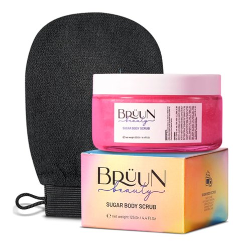 BRÜUN Body Scrub Cream- A 4.4 Fl oz. Watermelon Scented Organic Body Exfoliating Scrub with vitamin E for Underarm and Bikini Area- Pure Fluffy and Gentle Sugar Scrub for Women, Men and Girls
