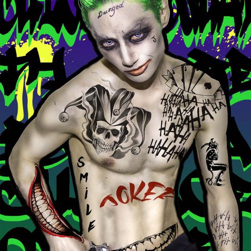 VANTATY 5 Sheets 3D Halloween Joker Temporary Tattoos For Men Women Adults, Clown Damaged Tattoo Joker Costume, Fake Tattoo Stickers Prison Prisoner Inmate Gothic, Halloween Face Tattoo Makeup Kit