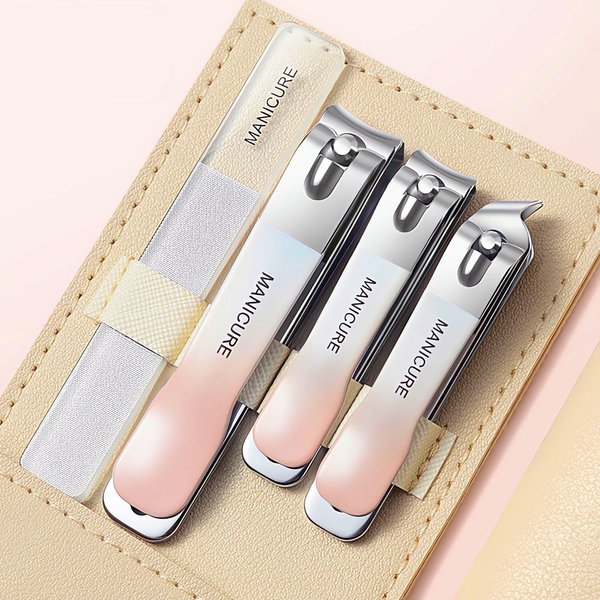 NEMIBAD 4 Pcs Manicure Set Stainless Steel Nail Clippers, Beauty Tool Portable Set Professional Grooming Kits, Travel Nail Kit for Men and Women (Gradient Pink)
