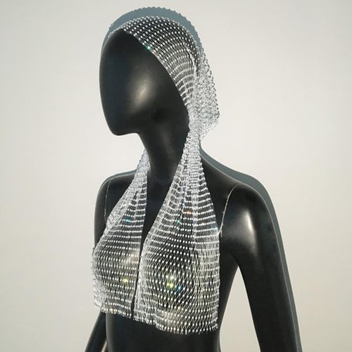 Rhinestone Mesh Headband Rhinestone Head Scarf Sparkly Wide Head Scarfs Crystal Nightclub Headscarfs Stretchy Black Headwrap Rave Party Head Wraps Rave Hair Accessories for Women Girls