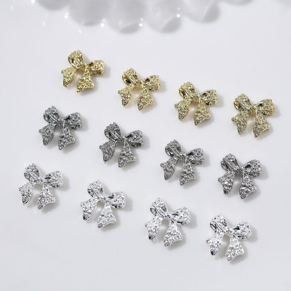 AZPEPSI 30pcs 3D Metal Bow Nail Charms for Acrylic Nails Alloy Nail Bows Gold Silver Gray Bow knot Nail Art Charms Cute Bow Charms Kawaii Bow tie Nail Accessories Nail Jewels for Women Girls Manicure